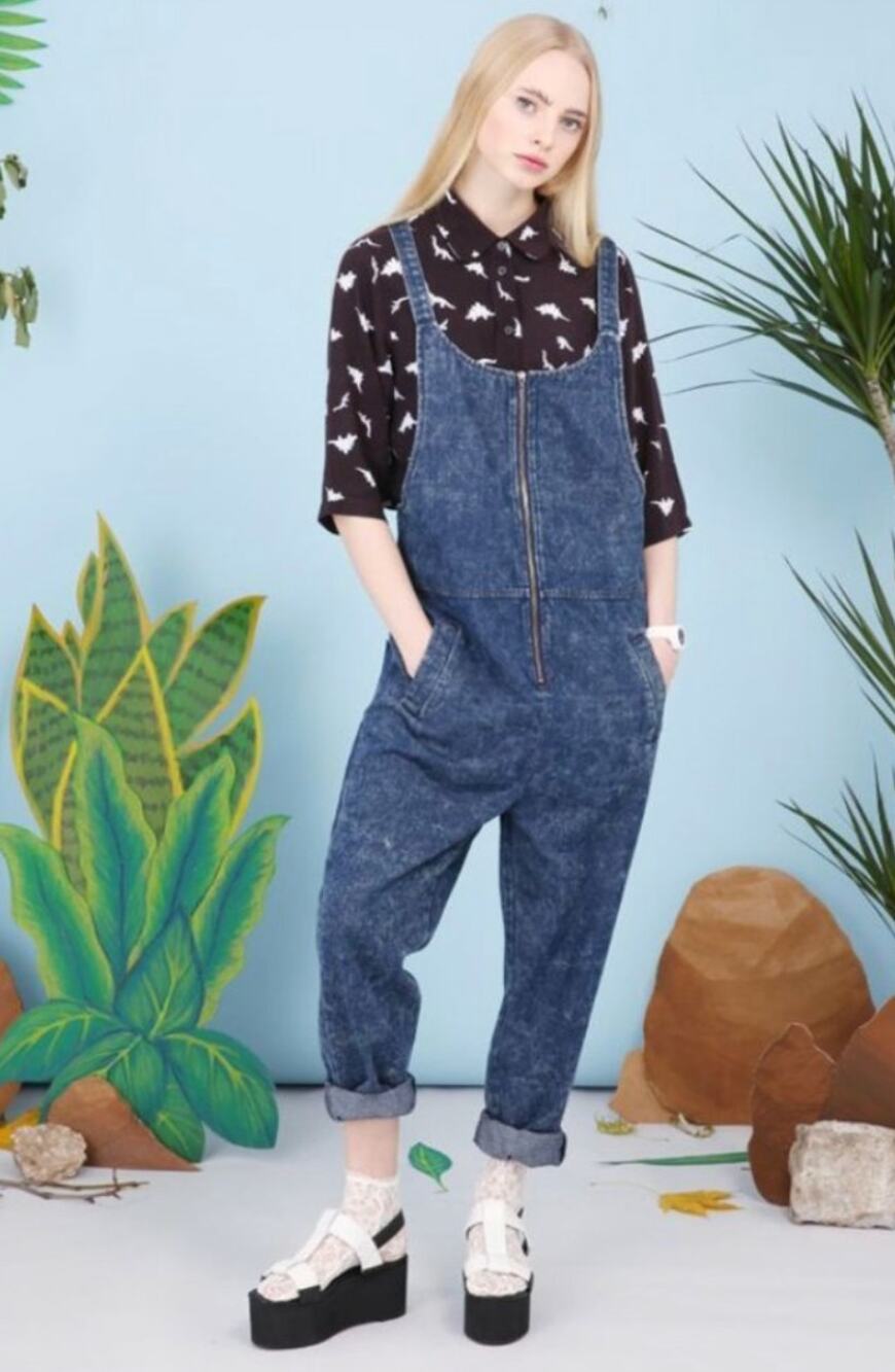 The White Pepper Denim Mineral Wash Blue Indie Overalls Jumper Boho Chic Size S